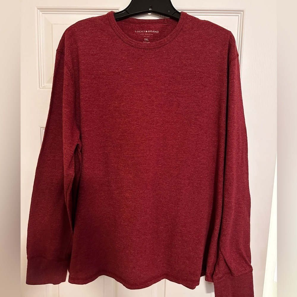 Lucky Brand Men's Long Sleeve Crew Neck Tee Shirt Red XXL Cotton Blend